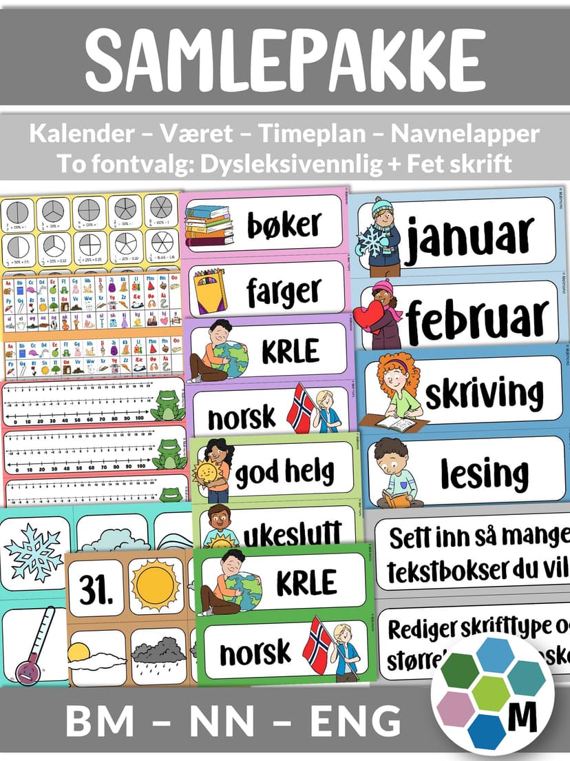 Klasseromsdekor SAMLEPAKKE Merkelapper Kalender V r Fag klasseromsdekor-samlepakke-merkelapper-kalender-v-r-fag